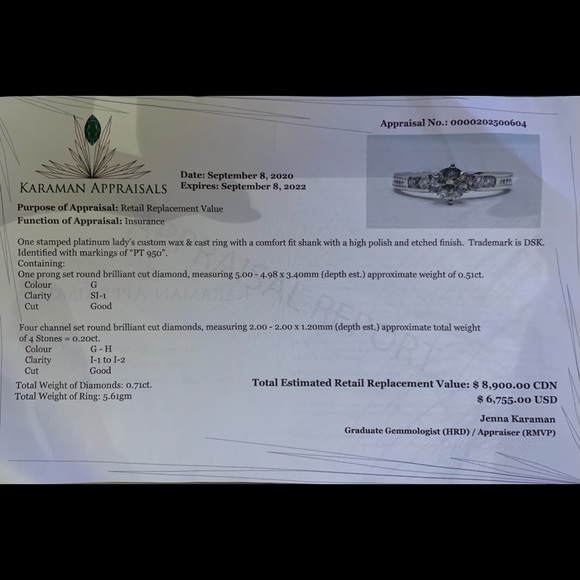 *****SOLD*****platinum ring with  0.71c diamonds - Picture 2 of 4